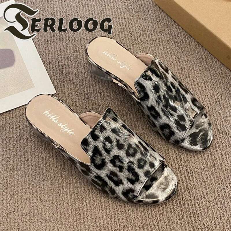 Leopard Women High Heels Sandals Chunky Slippers Sexy Shoes 2025 Summer Brand Open Toe Dress Shoees New Pumps Sandalias