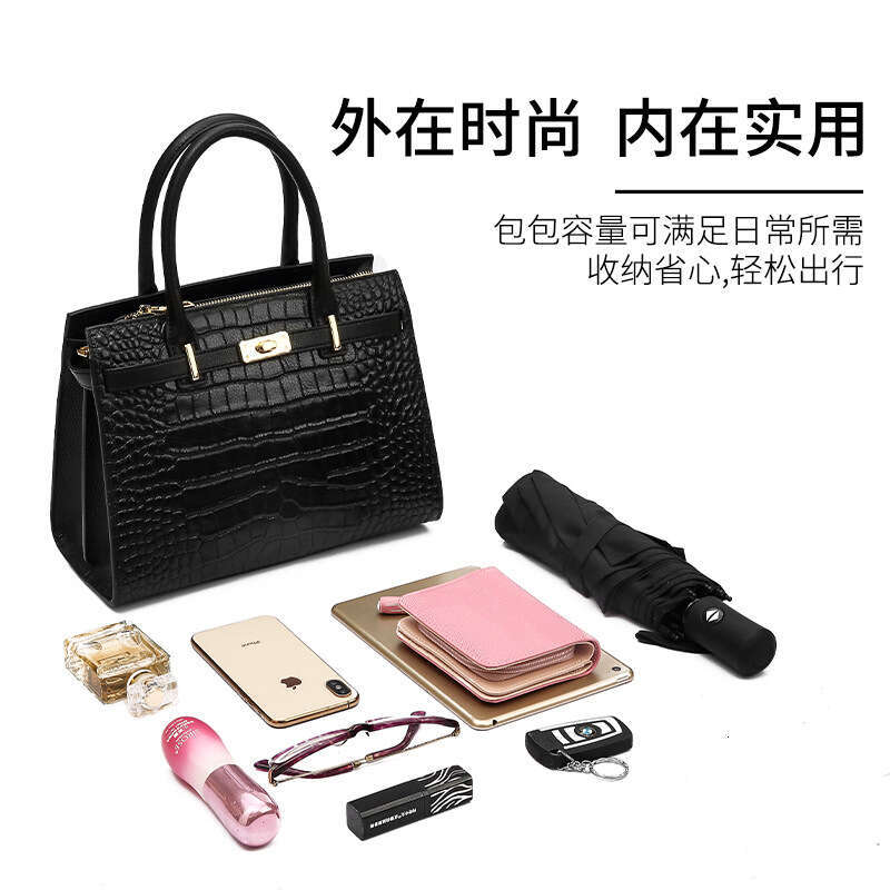 Tote Bag New Crocodile Patterned Cowhide Crossbody For Women Large Capacity Women S High End Leather Kelly Bag KQ