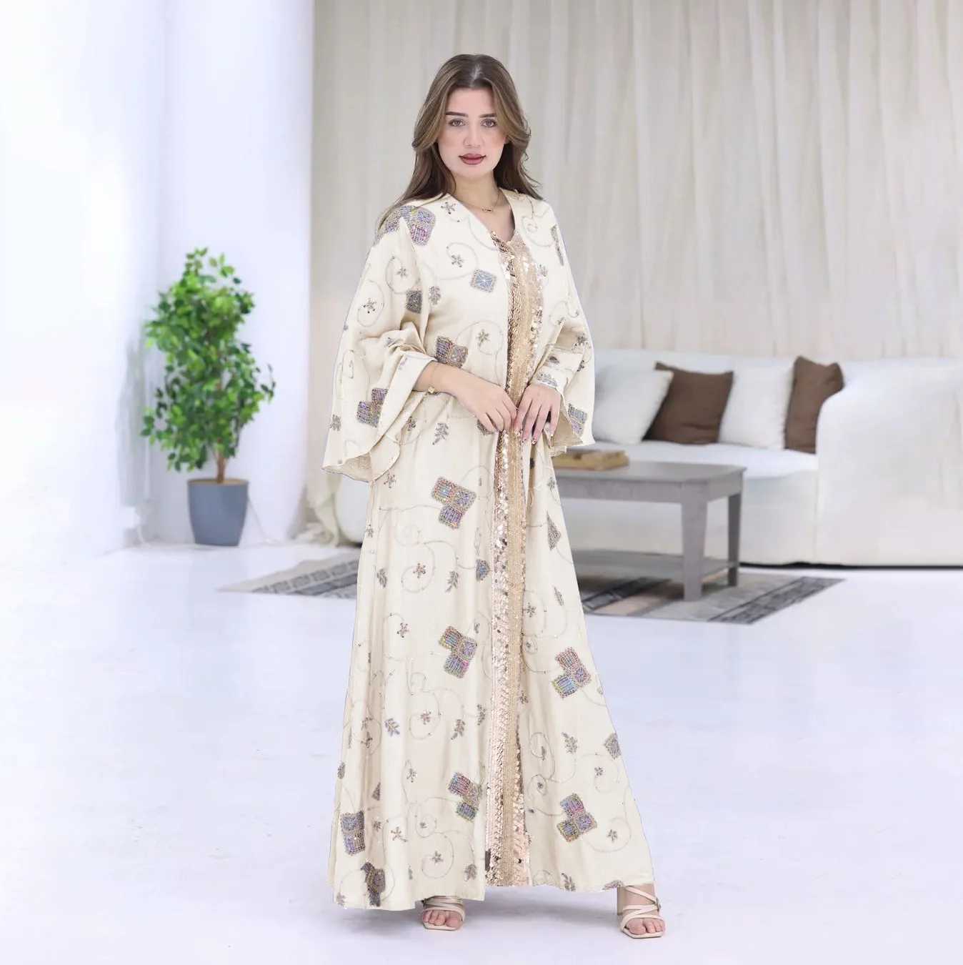 Fashion Sequin Abayas Maxi Evening Party Long Slve Turkey Dress Muslim Women Dubai Kaftan Islam Clothing Wedding Plus Size New X250514
