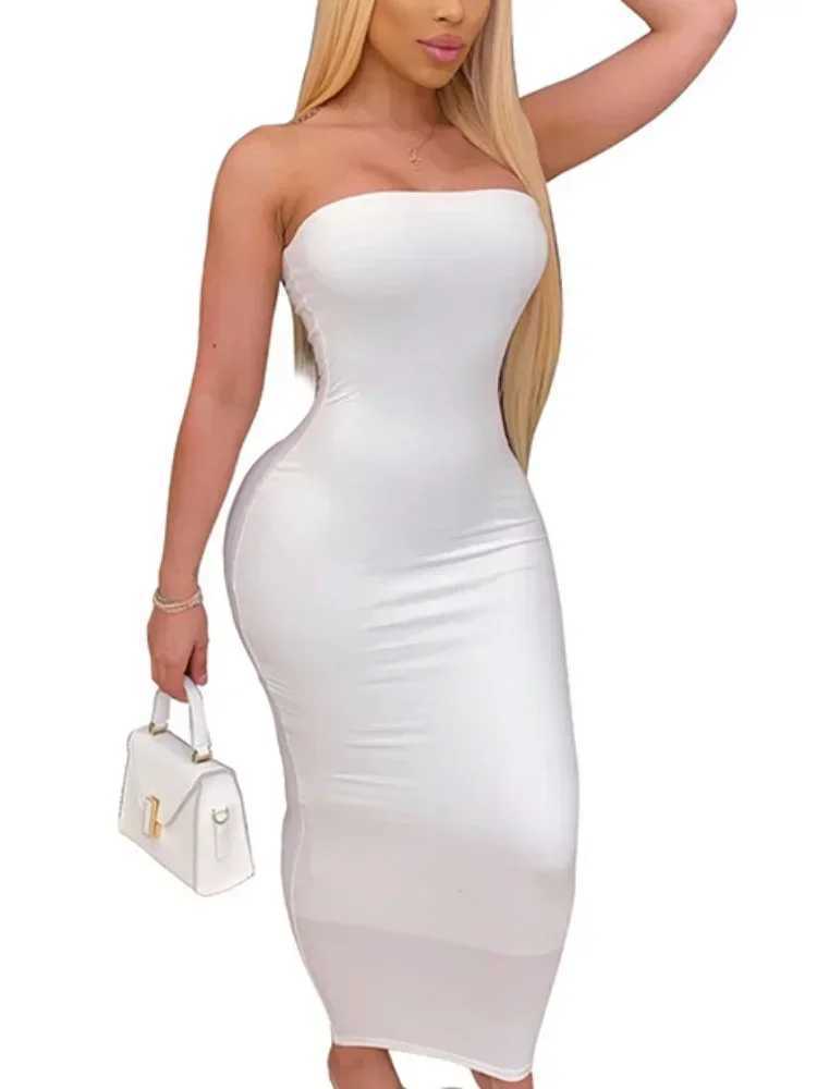 Plus Size Sexy Elegant Long Dress Wrap Chest Strapless Bodycon Dress Women Solid Color Slim Maxi Dress Oversized Party DressesXJ250514