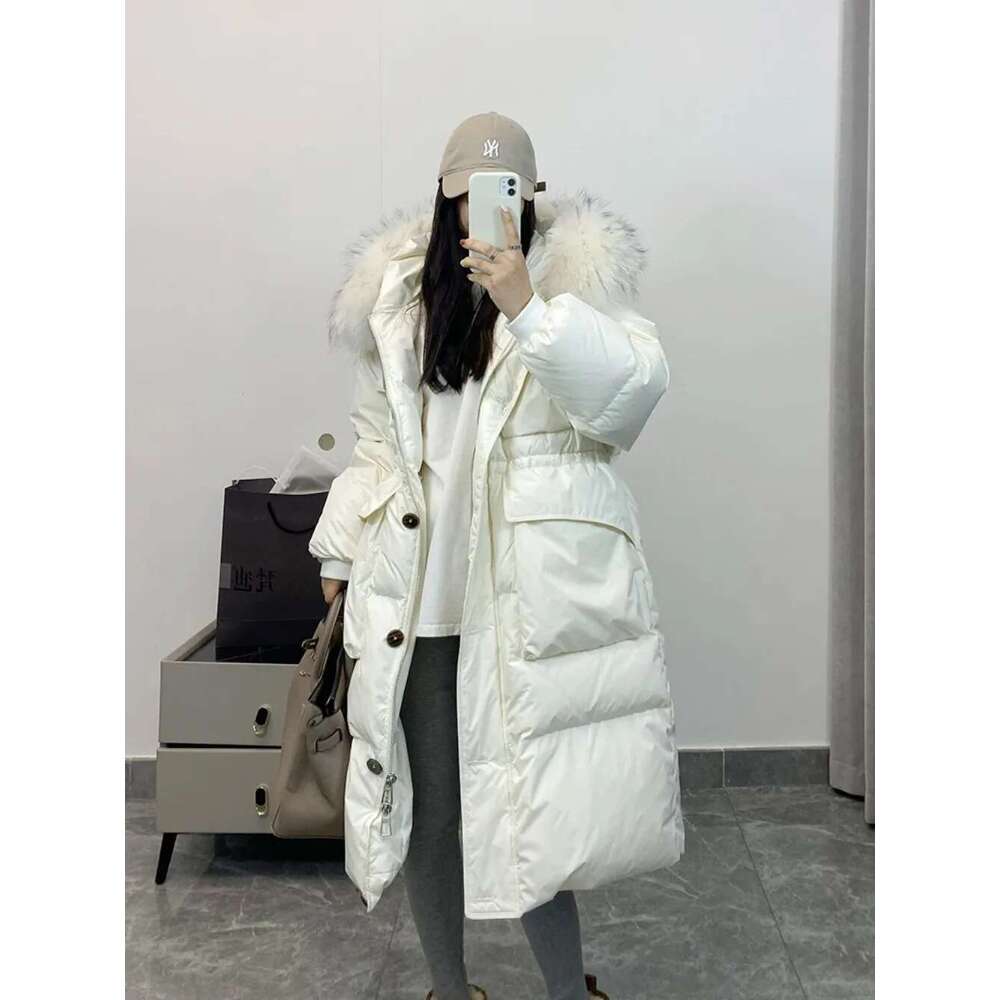 Women Waterproof Winter Long Puffer Jacket 2024 Real Raccoon Fur Hooded Duck Down Coat Female Rain Feather Parkas