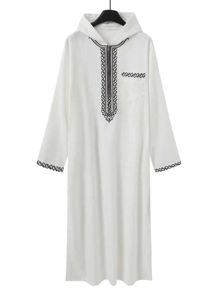 Moroccan Hooded Long Robe Abaya with Luxury Embroidery And Side Pockets for Muslim Men Middle East Style Clothing X250514