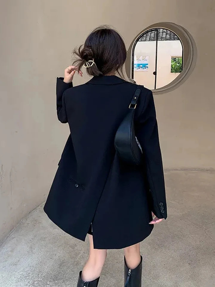 Zoki Back Slit Blazer Coats Women Casual Fashion Loose Korean Jackets Streetwear Chic Long Sleeve All Match Suit Tops 250513