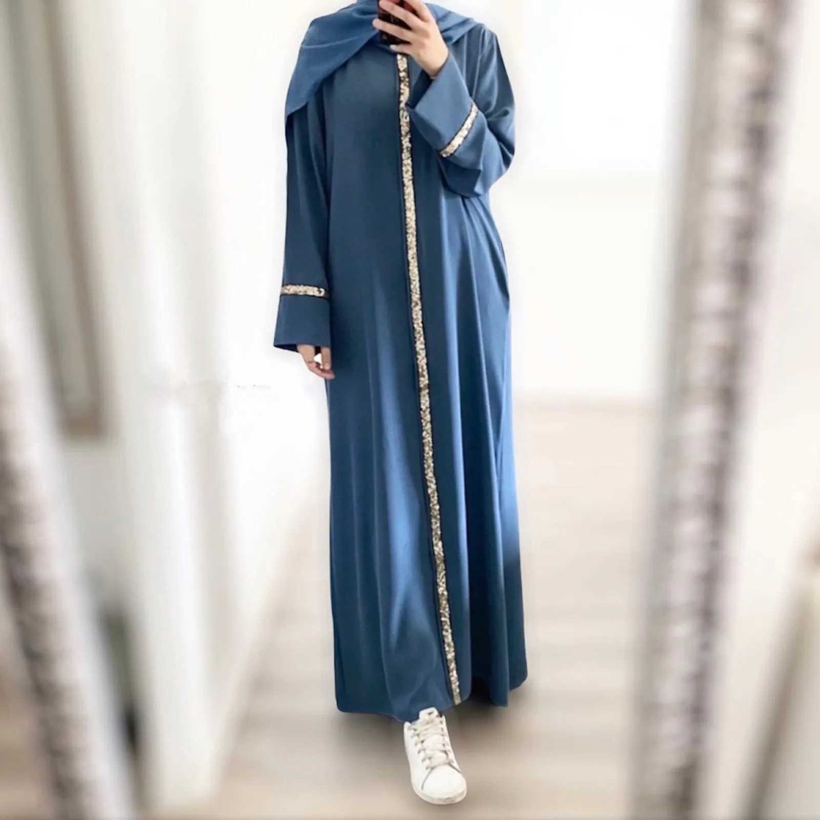 Elegant Muslim Long Dress Sequin Kaftan Robes Malaysia Dubai Arab Islam Abaya Islamic Clothing Caftan Elegant Splice Maxi Dress X250514