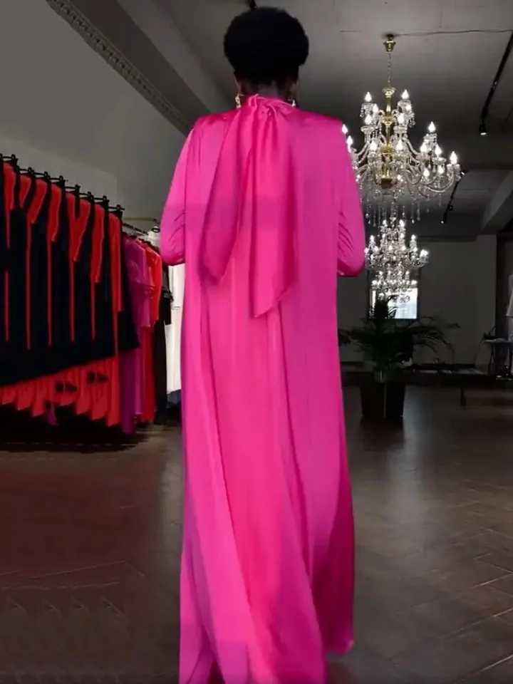 Middle East Arab Muslim Female High-Neck Elegant Evening Long Dress 2025 Spring Autumn Flared Sleeves Kaftan DressesXJ250514