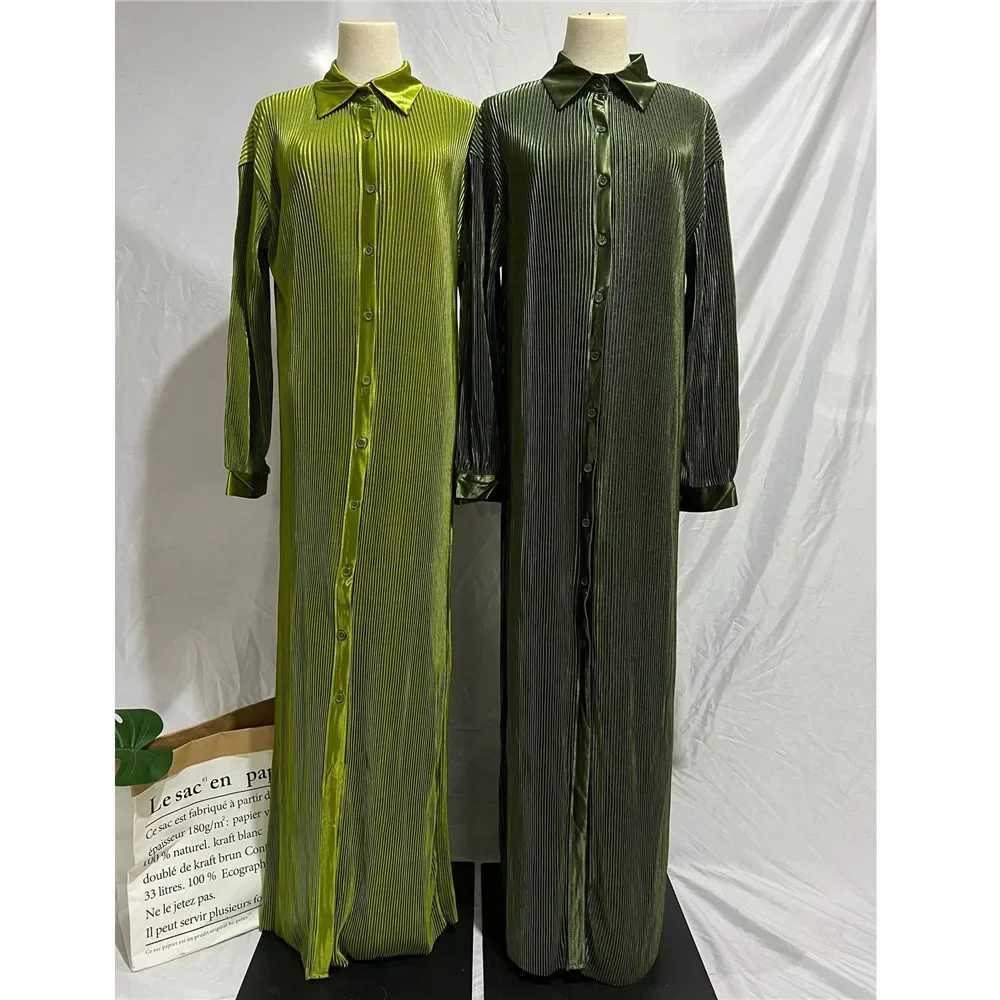 Women Pleated Maxi Dress Eid Mubarak Djellaba Fashion Buttons Abaya Dubai Turkey Kaftan Islamic Clothing Arabic Robe Jalabiya X250514