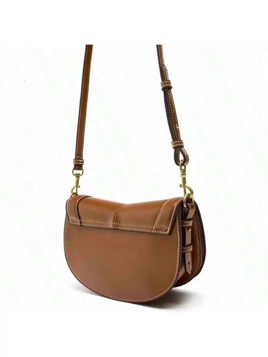 Brown premium wide shoulder strap single crossbody bag for commuting and leisure saddle women 250514