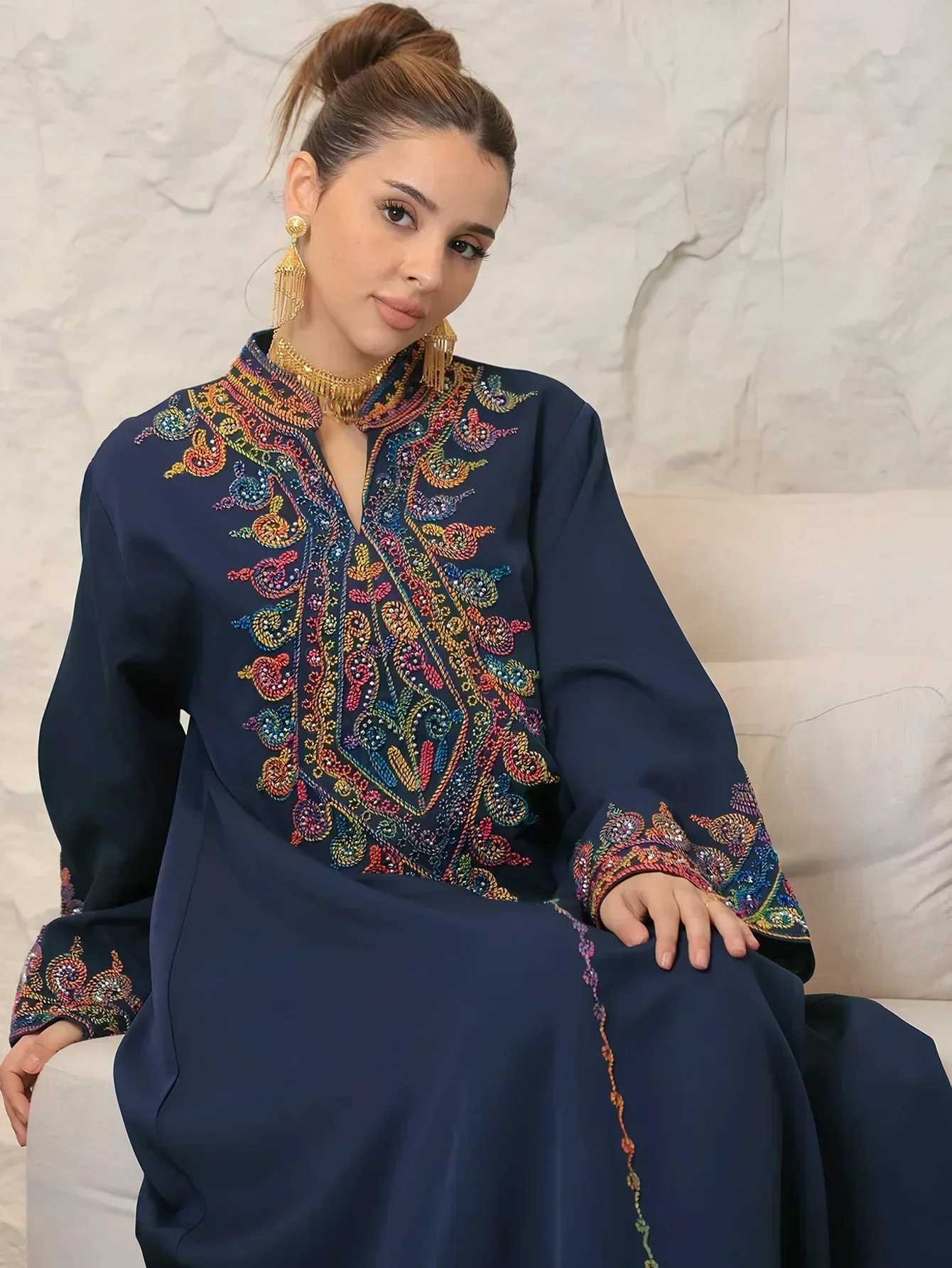 Embroidered Abayas for Women Muslim Evening Eid Party Dress Kaftan Dubai Turkey Robe Arabic Islam Jalabiya Caftan Marocain Femme X250514