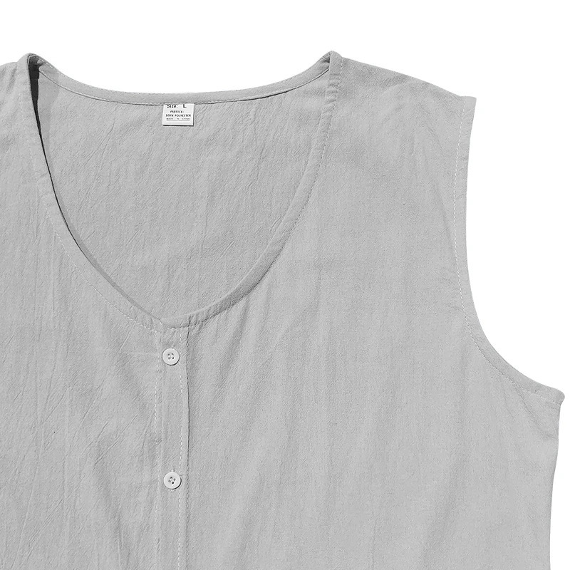 2024 Summer Thin Button Casual Solid Color Linen Youth Vest Mens Sleeveless Tops 250506