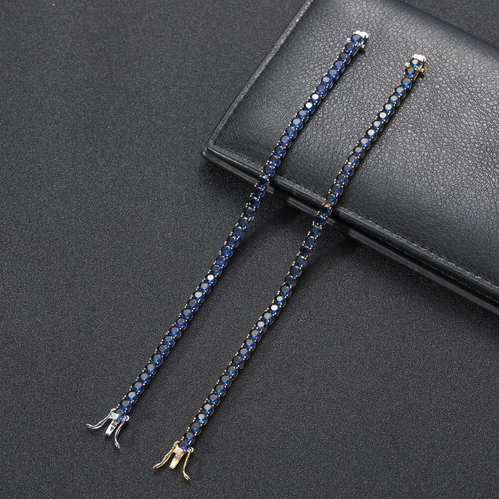4mm Blue Full Single Row Men's Bracelet Trendy Hip Hop Accessories Zircon Tennis Chain