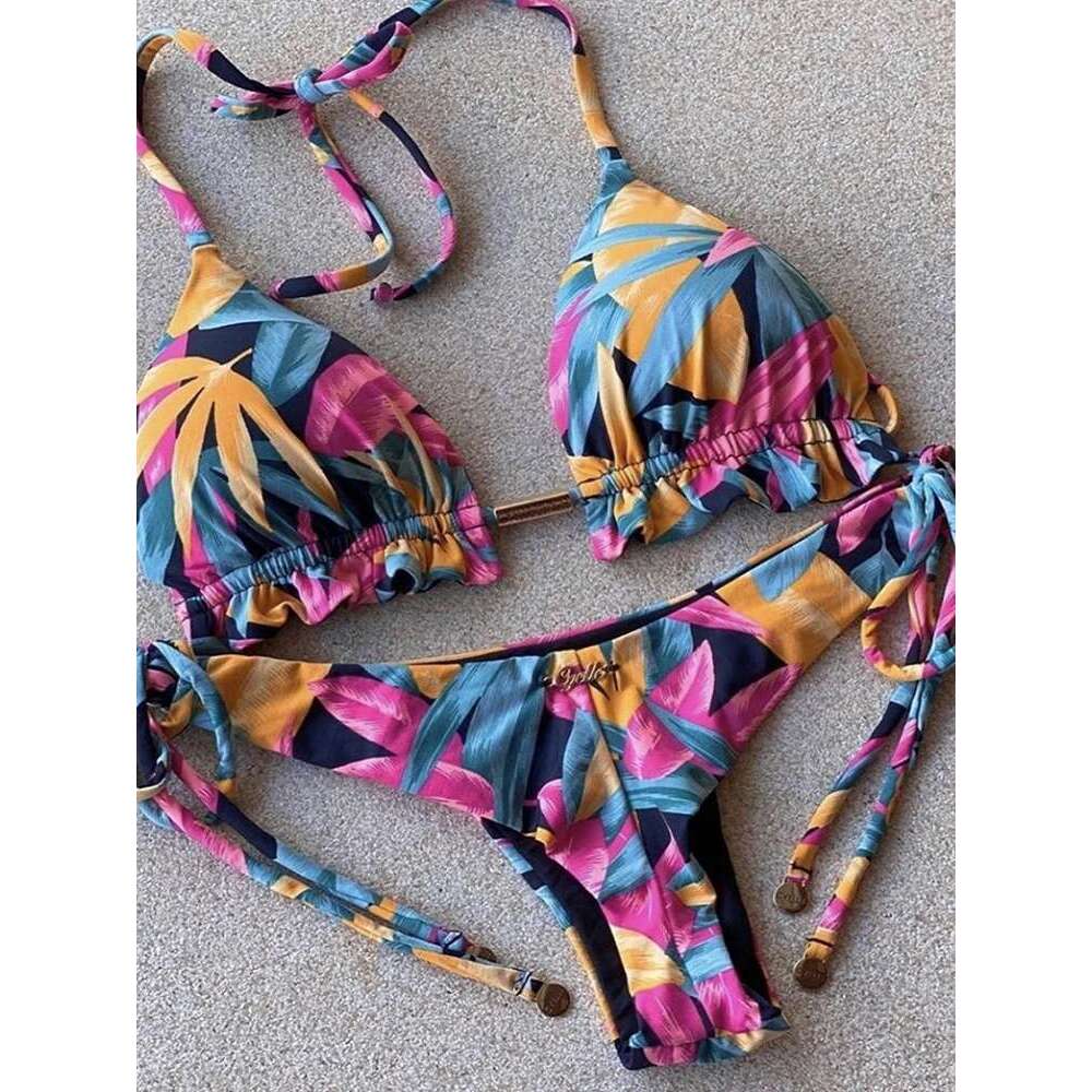 RUOTONGSEPT Sexy Micro Bikinis Set 2022 New Swimsuit Women Feather Print Bandage Swimwear Female Bathing Suit Brazilian Biquinis