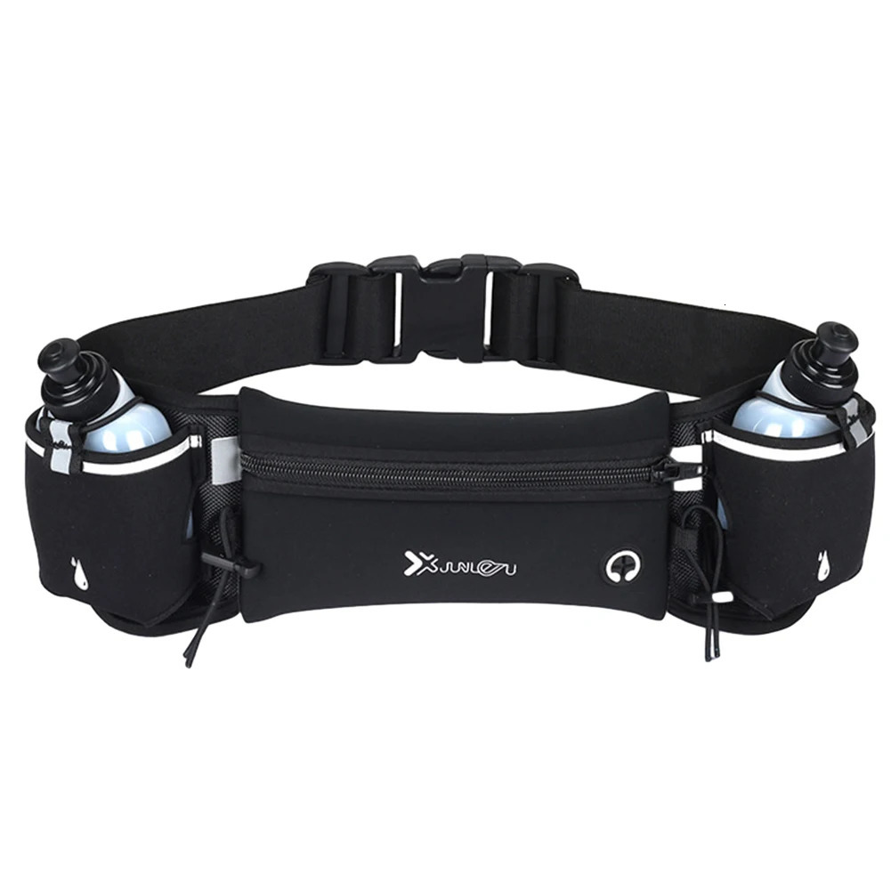 Waist Pack with Bottles Multiple Pockets Fanny Reflective Strip Bag Adjustable Strap for Running Hiking Climbing 250514