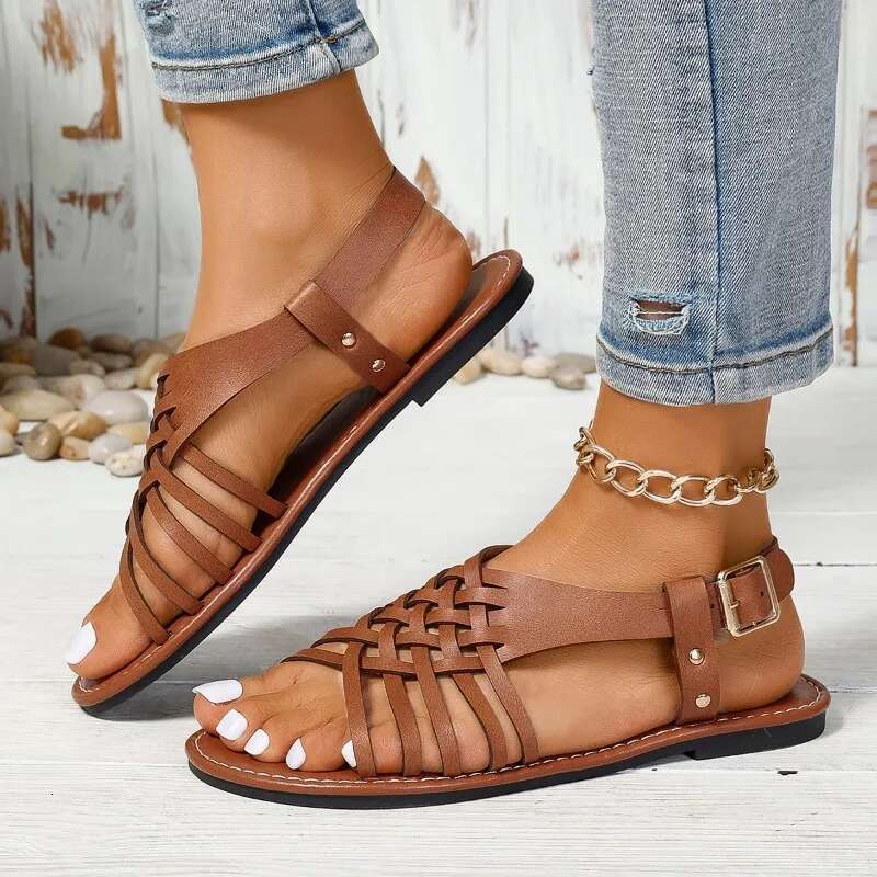 Trendy Cross Summer New Casual Solid Color Flat Bottom Anti Slip Beach Sandals Women Designers