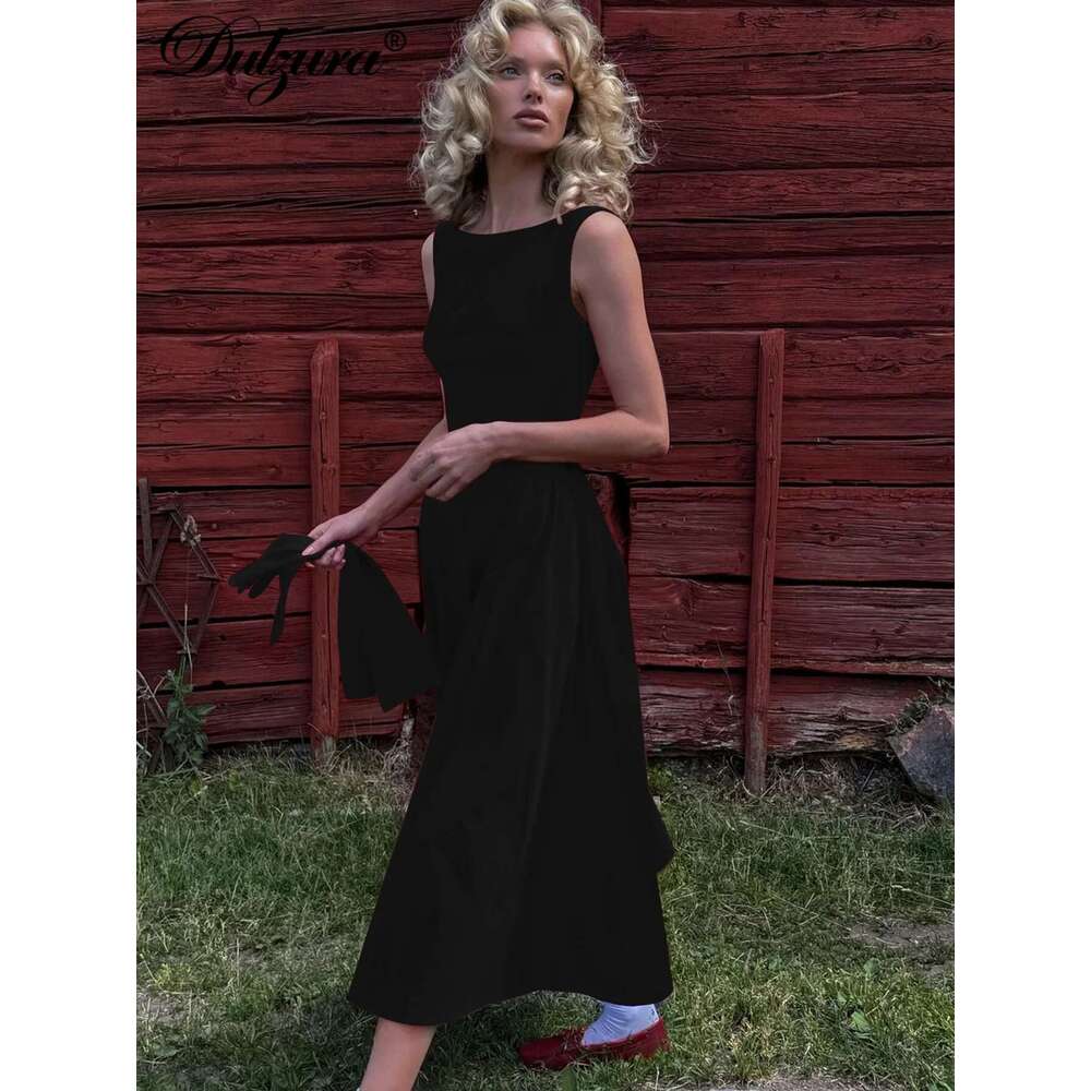 Dulzura O-Neck Sleeveless Zipper A-Line Midi Dress Solid Sexy Elegant Casual Outfit Party Club Streetwear Autumn Winter