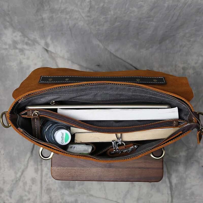 Retro Crazy Horse Commuter Handbag Top Layer Cowhide Old Postman British Style Leather Diagonal Shoulder Bag Male