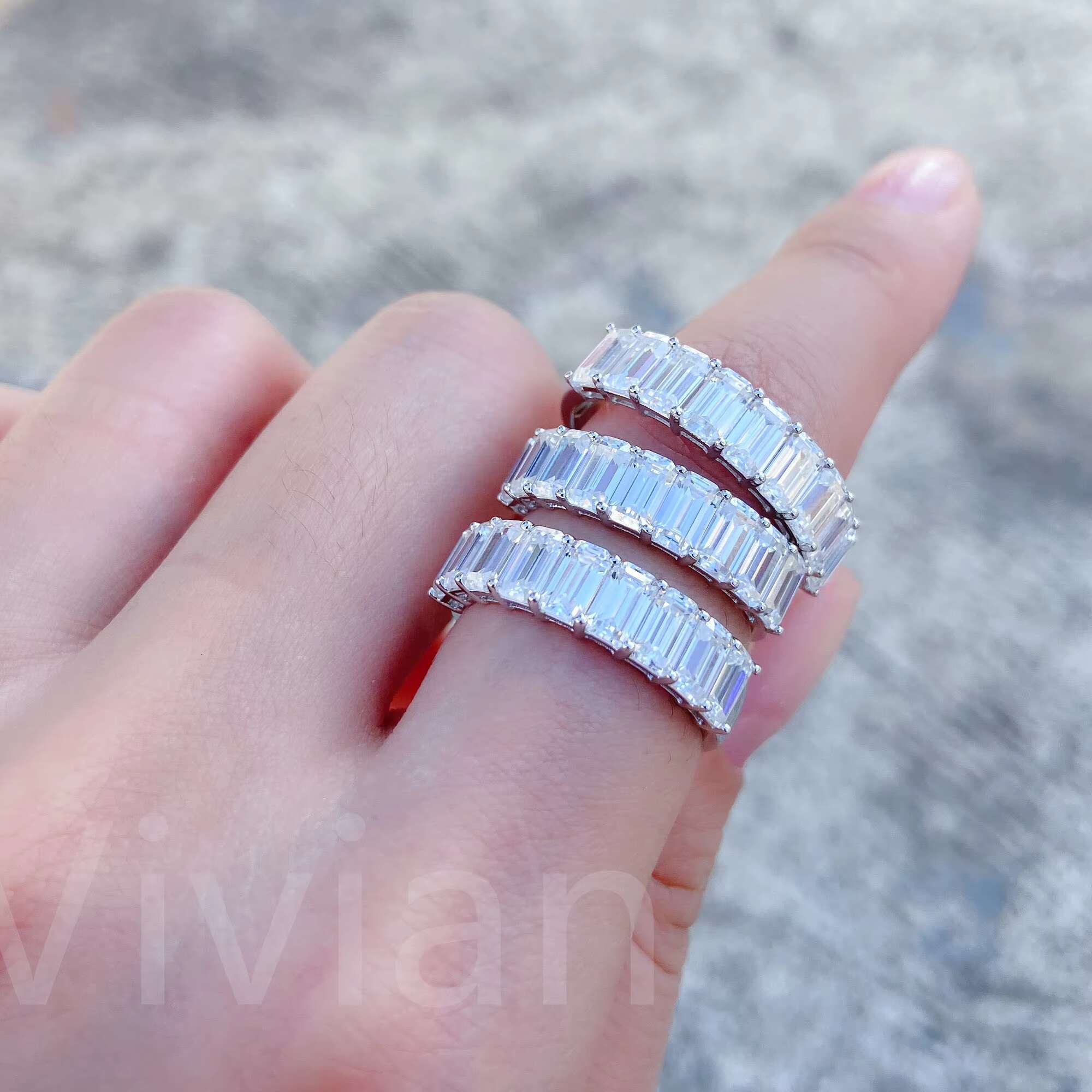 Emerald Cut VVS Moissanite Diamond Ring Wholesale Hip Hop Bling Jewelry 925 Sterling Silver Mens Rings