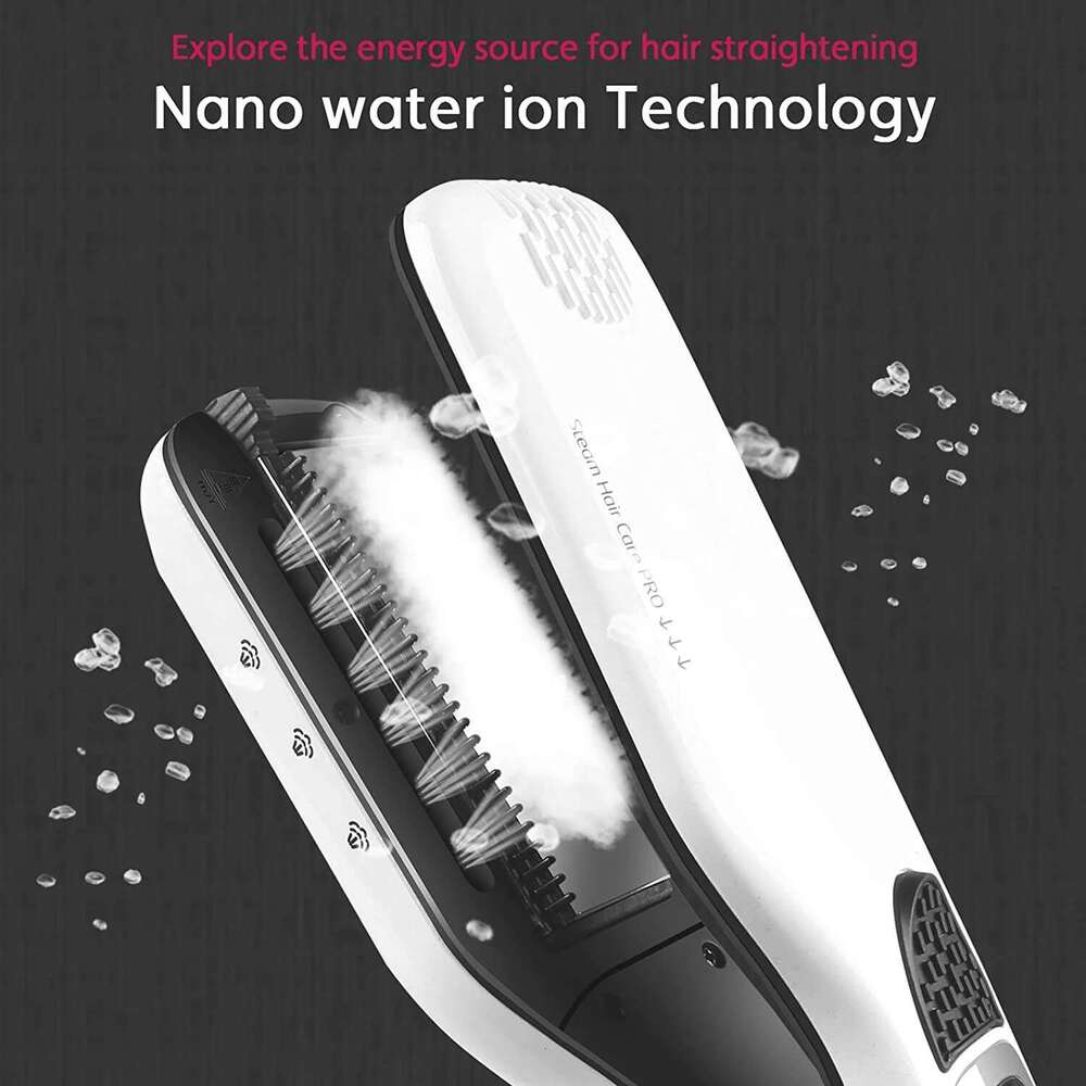 Electric Steam Straightener Professional Ceramic Wide Curling Flat Iron Hair Plates Lcd Display Hot Comb Straightening