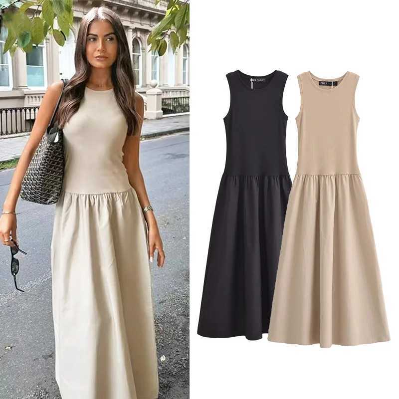 TRAF Khaki Elegant Long Dresses 2025 Womens Spring Sleeveless Black Dresses Fashion Casual Party Y2k Dress Vestidos For FemaleXJ250514