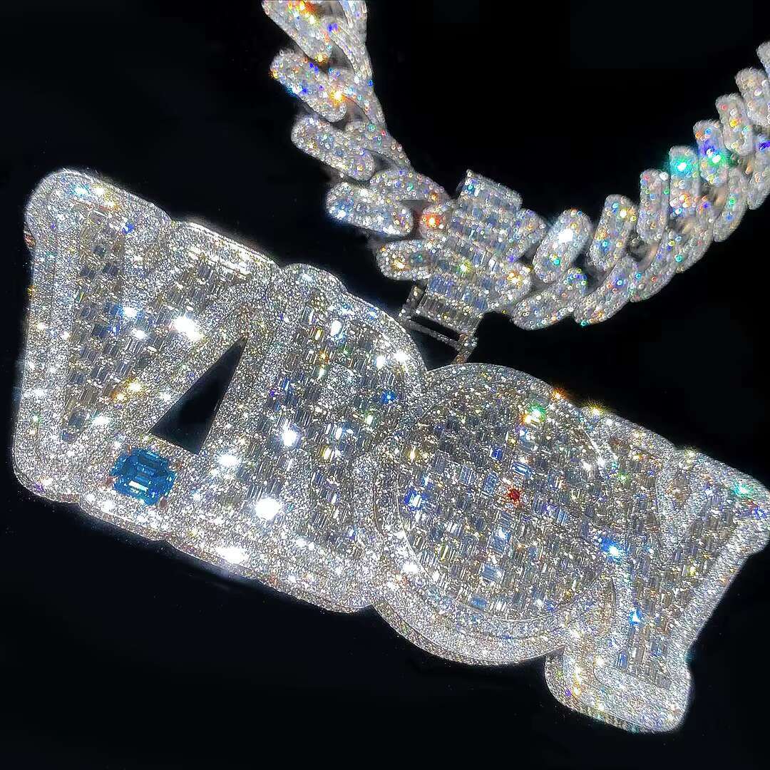 Factory Custom Moissanite Name Pendant Men Iced Out Jewelry VVS Moissanite Diamonds Moissanite Chain Custom Hip Hop Pendant