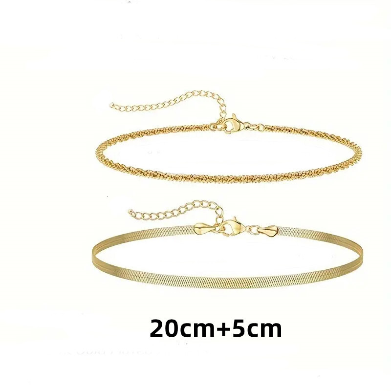 New foot accessory with distarry sparkling waves, personalized flat snake chain, double-layer stacked ankle chain