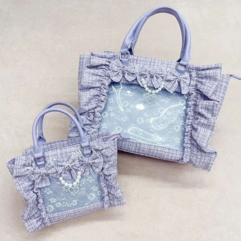 Sweet Y2k Aesthetic Transparent Bow Ita Bag Casual Chic Ruffle Fashion Women's Handbags All Match Kawaii Shoulder Crossbody Bags