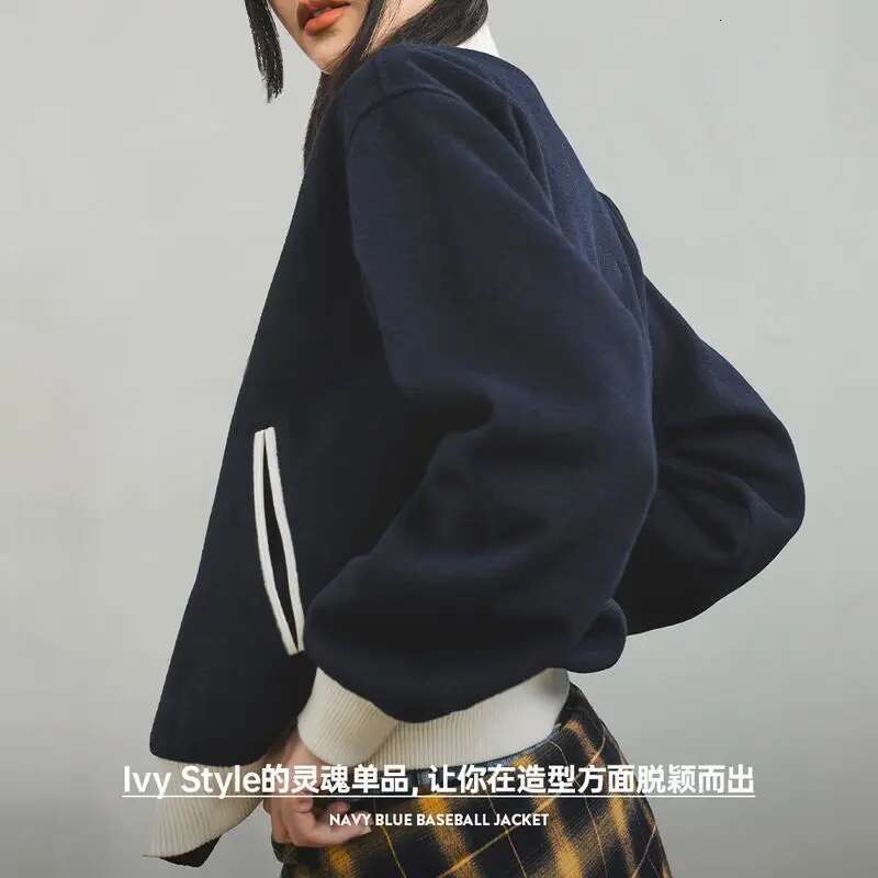 MADEN Women Baseball New Autumn Long Sleeve Loose Coat Color Blocking Embroidered Jacket Preppy Style Outerwear