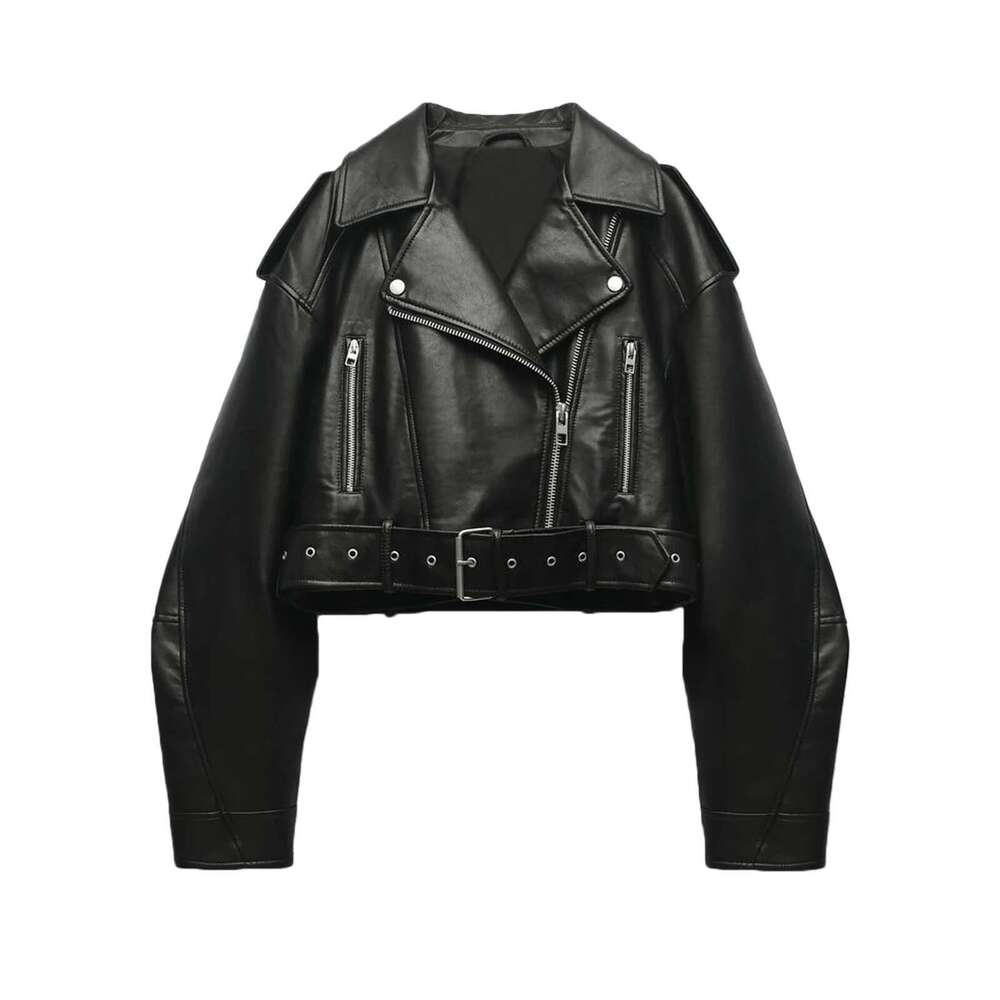 Fitaylor Women Faux PU Casual Lady Lapel Zipper Short Leather Jacket High Street Motorcycle Coat Designer