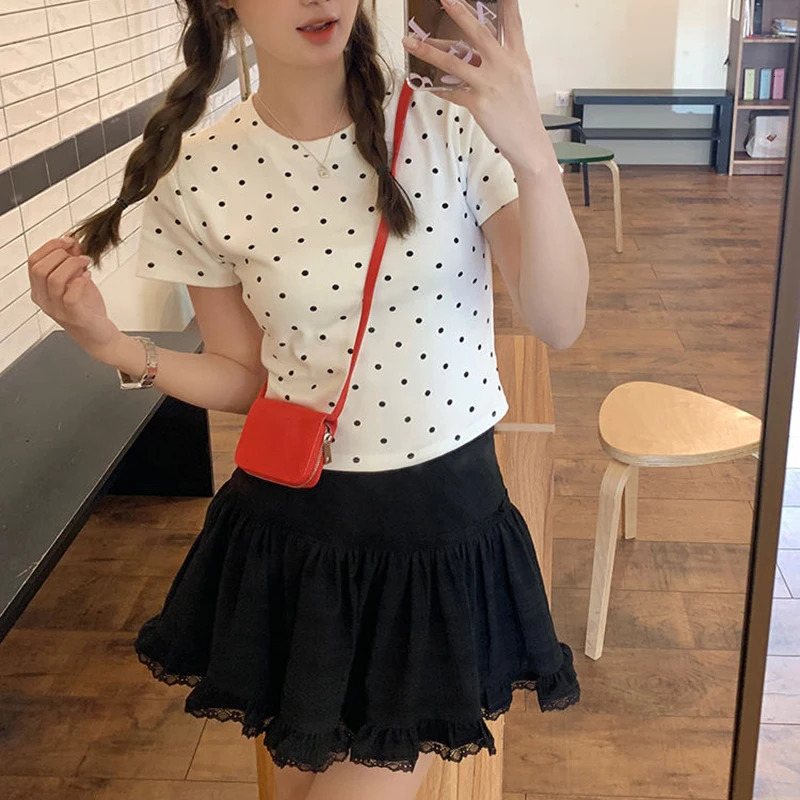 Womens Summer White Lace Mini Skirt Korean Chic High Waist Y2k Short Skirts Woman Ballet Style Ruffles Cake Female 250514