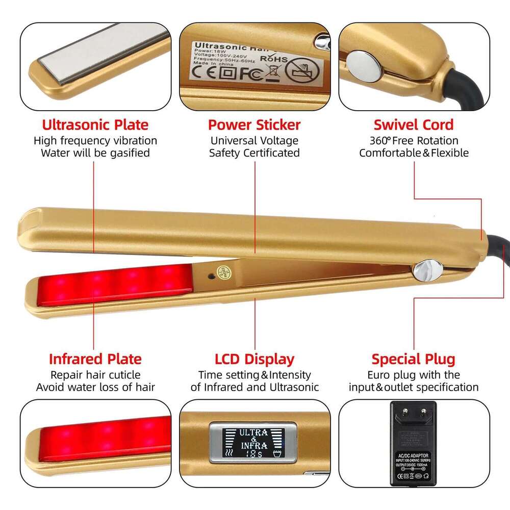 Cold Care Ultrasonic Infrared Straightener Professional Flat Iron Hair Treament Styler Therapy Conditioning Tools