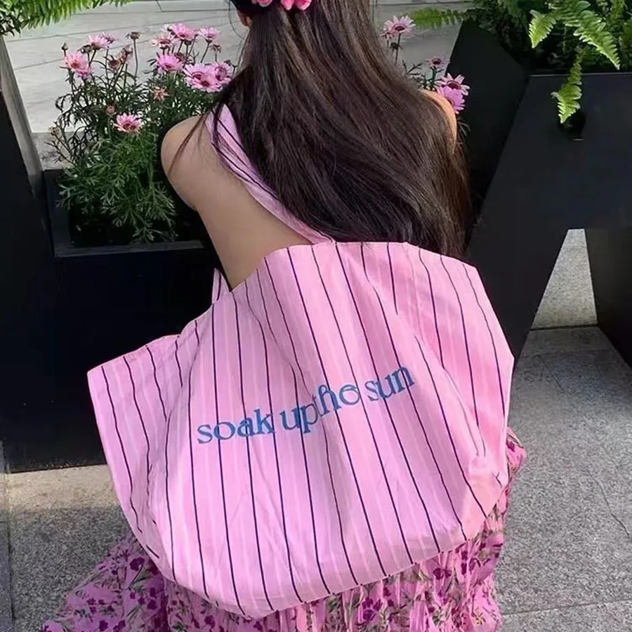 Women Striped Shoulder Bag Versatile Ladies Stylish Simple with Handles Large Capacity Travel Bags 250514