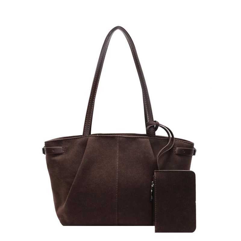 Wen Suede Shoder Bag with Inner Pocket Tote Bag with Zipper Handbag Solid Color for Work Travel Z250514