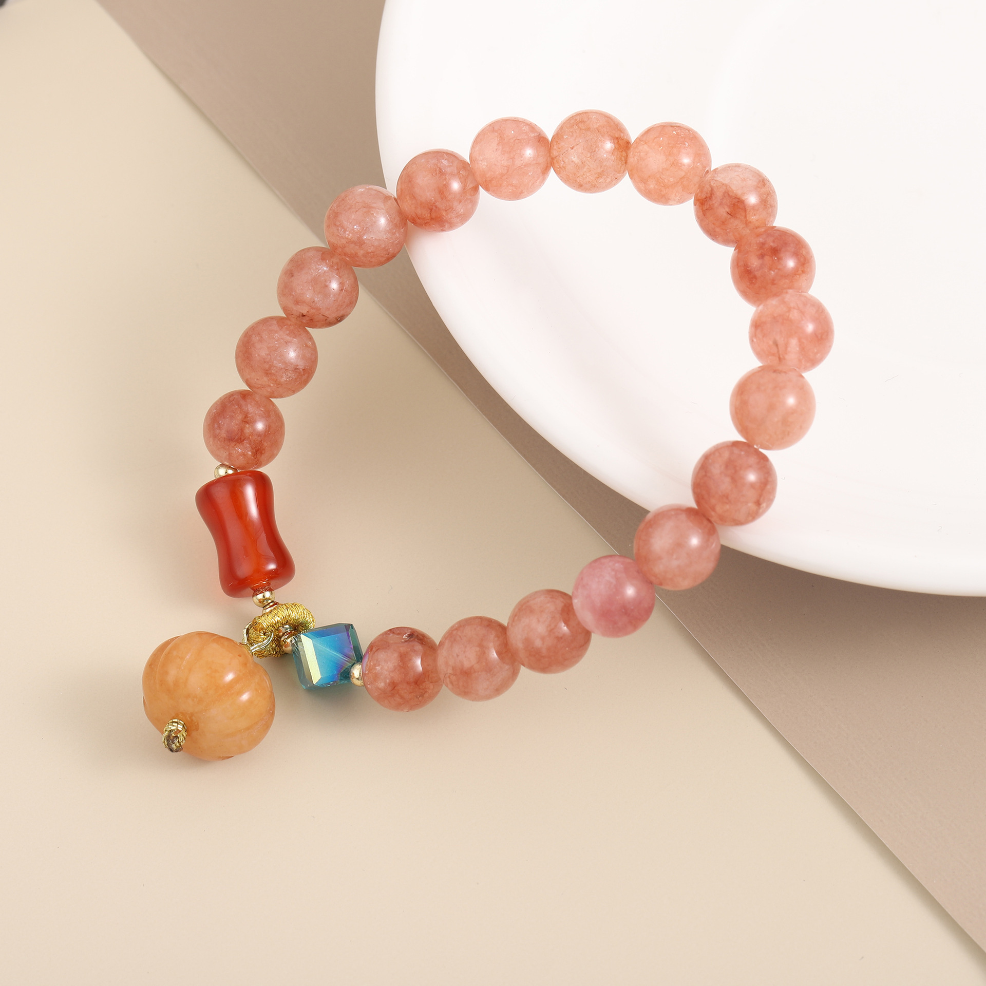 Straight Fashion Countryside Style Women's Beaded Agate Sun Stone Bracelet Simple Creative Pumpkin Pendant