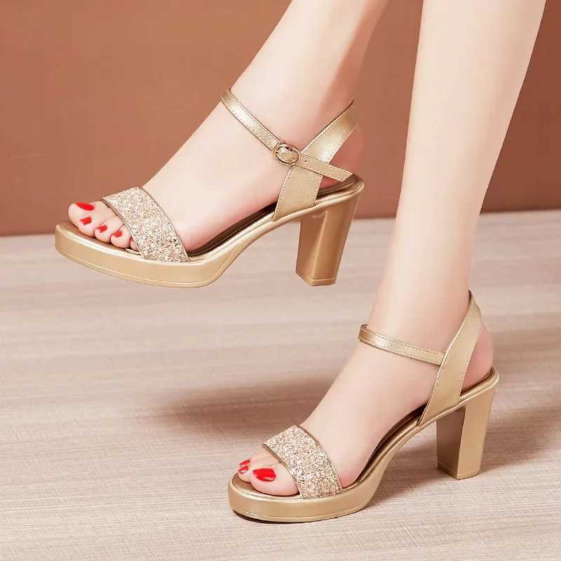 High quality sandals for women 8cm 10cm high heel 2025 summer size 32 33 42 43 platform open toe elegant shoe black gold silver W250514