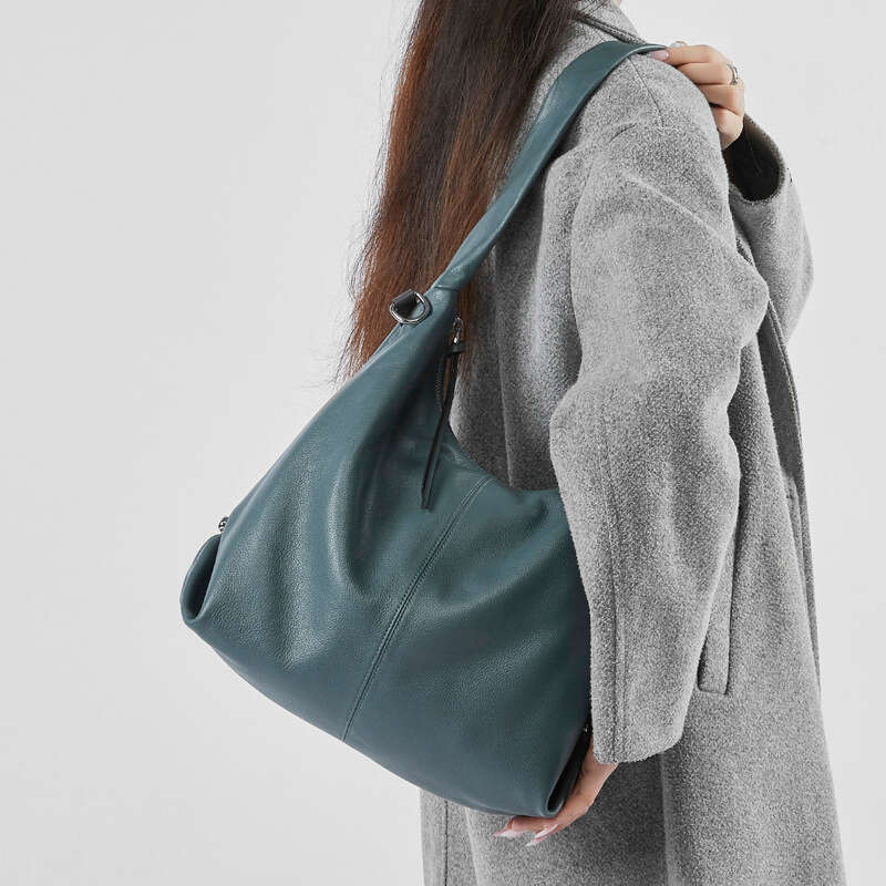 Real Leather Large Capacity Stylish New Korean Version Trendy Fashion Solid Color Casual Commuting Shoulder Tote Women's Bag