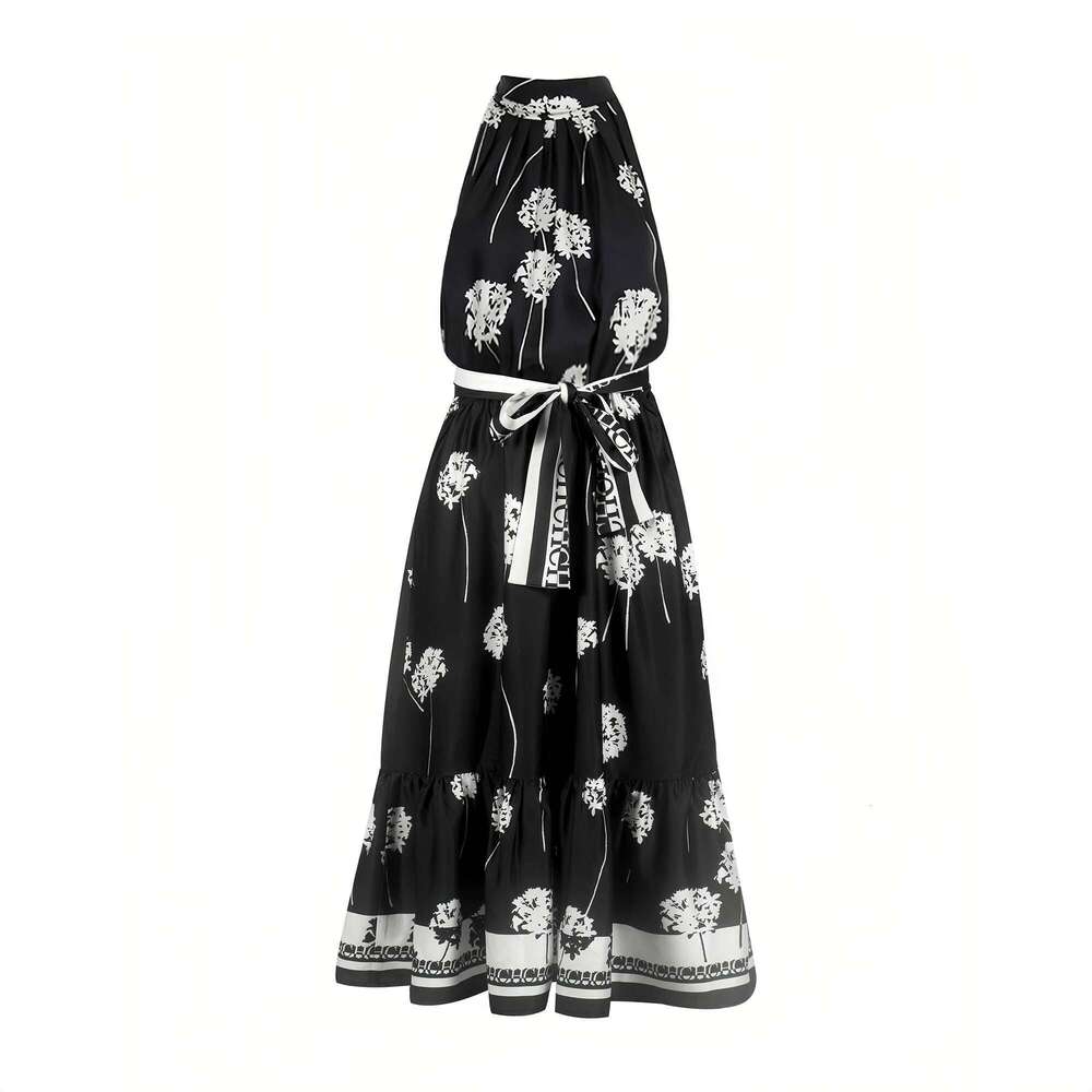 CHCH New 2025 Women Fashion Sleeveless Tank Summer Elegant Sundress Femmel Slim Waist Lace-Up Vintage Midi Dress