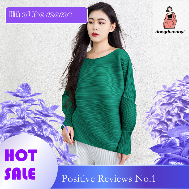 dongdumaoyi Miyake Design Irregular Top Women's Spring Autumn Style Simple and Loose Large Size Concealed Belly Reducing Wrinkle T-shirt