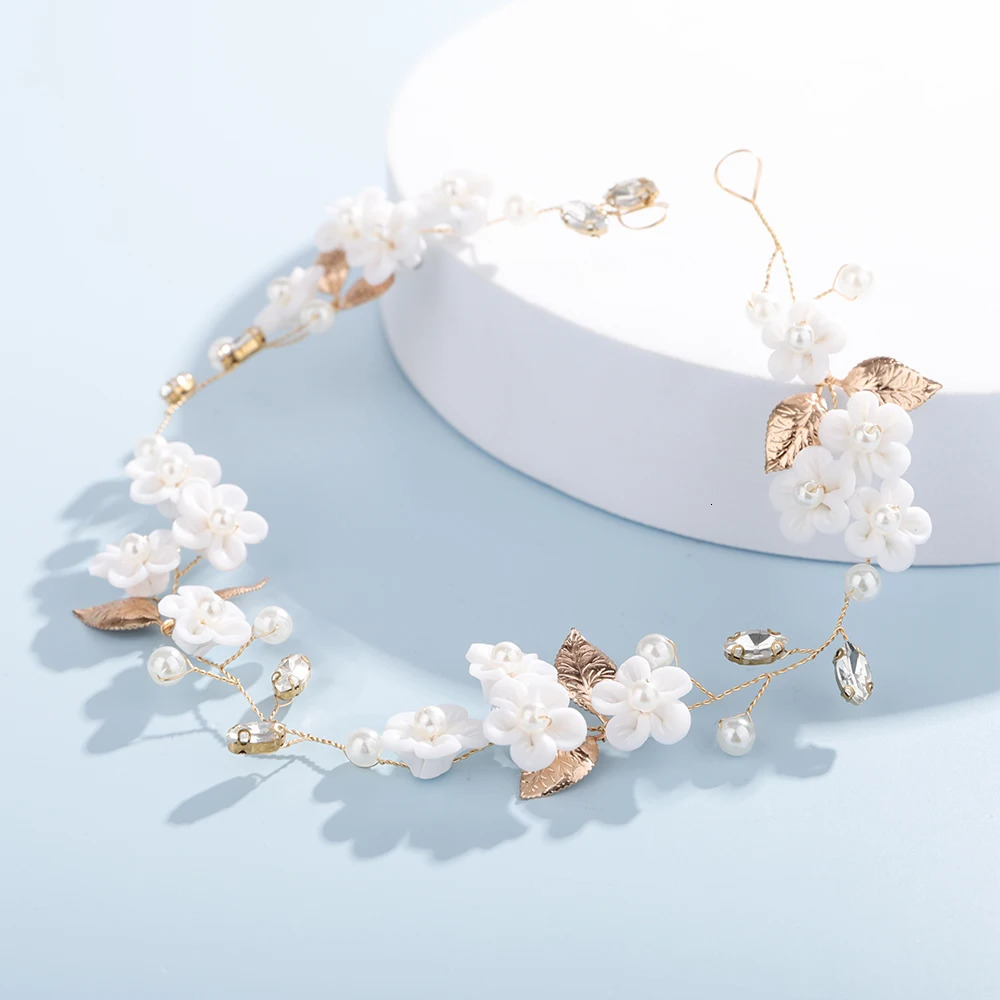 Silver Gold Floral Rhinestone Bridal Headband Handmade Women Pearl Leaf Wedding Headpiece Tiaras Bridesmaid Hair Accessories 250509