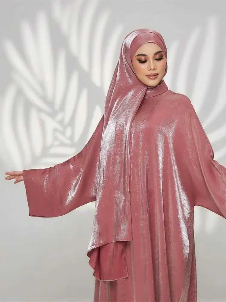 Ramadan Eid Satin Abaya Dubai Khimar Muslim Kaftan Dress Islamic African Dresses For Prayer Clothes Women Caftan Marocain Femme X250514