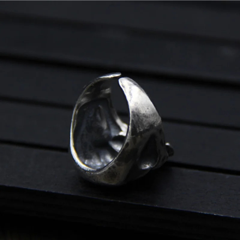 S925 Sterling Silver Vintage Thai Silver Skull Ring for Men Cool Male Jewelry 250509