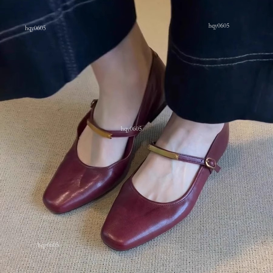 Top brand high-quality new-style designer French buckle Mary Jane women's new square toe flat sole single shoes, low heel small leather shoes, ne