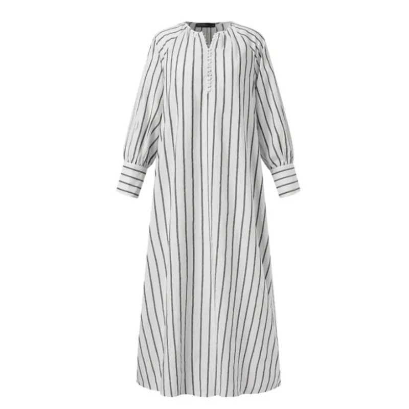 2025 Cotton Linen Printed Dress Long Sleeve Round Neck Casual Loose Maxi A-line Dresses For Women Commuting Dresses For WomenXJ250514