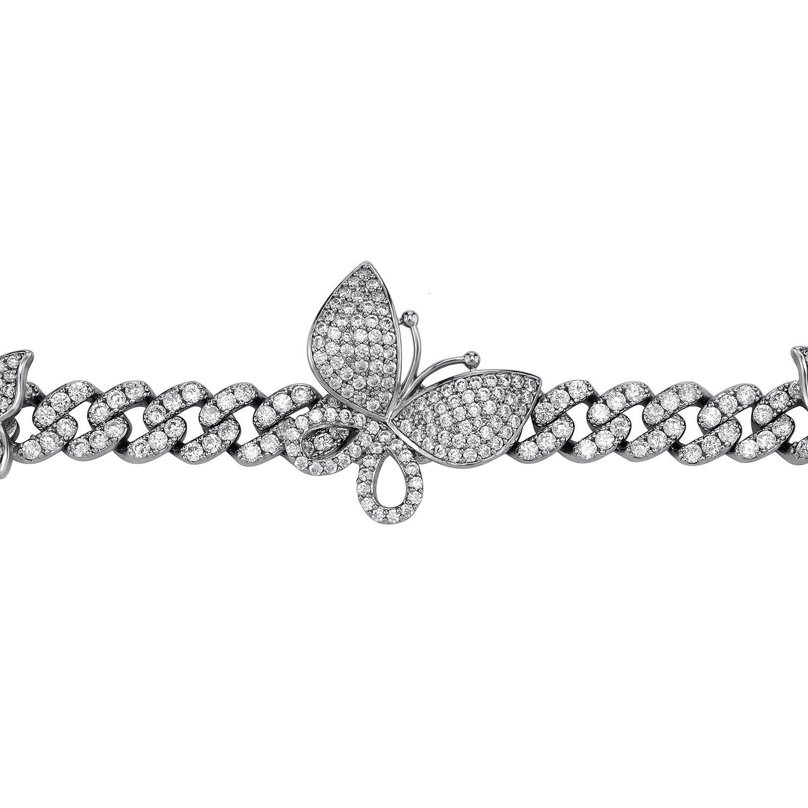 Bling Cubic Zirconia Butterfly Heart Charm Bracelet For Women Cuban Link Chain Chunky Top Quality Fashion Hip Hop Iced Out Chains Wolf Tide Rapper Jew