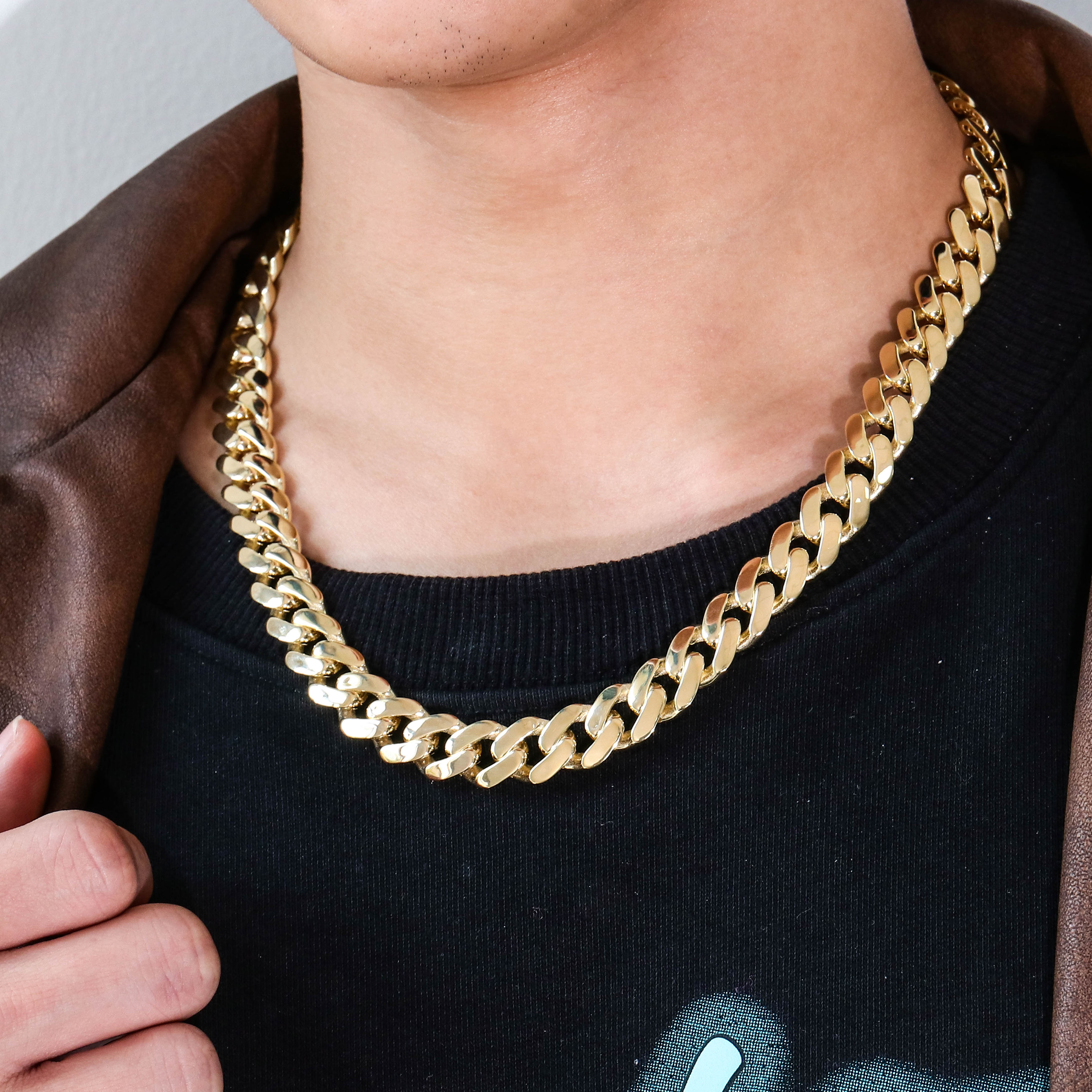 Provence Jewelry Fine Jewelry 6-12mm Moissanite Cuban Link Chain Necklace 925silver with 14k Yellow Gold Plated Hiphop Style Iced Out Cuban Chain Neck