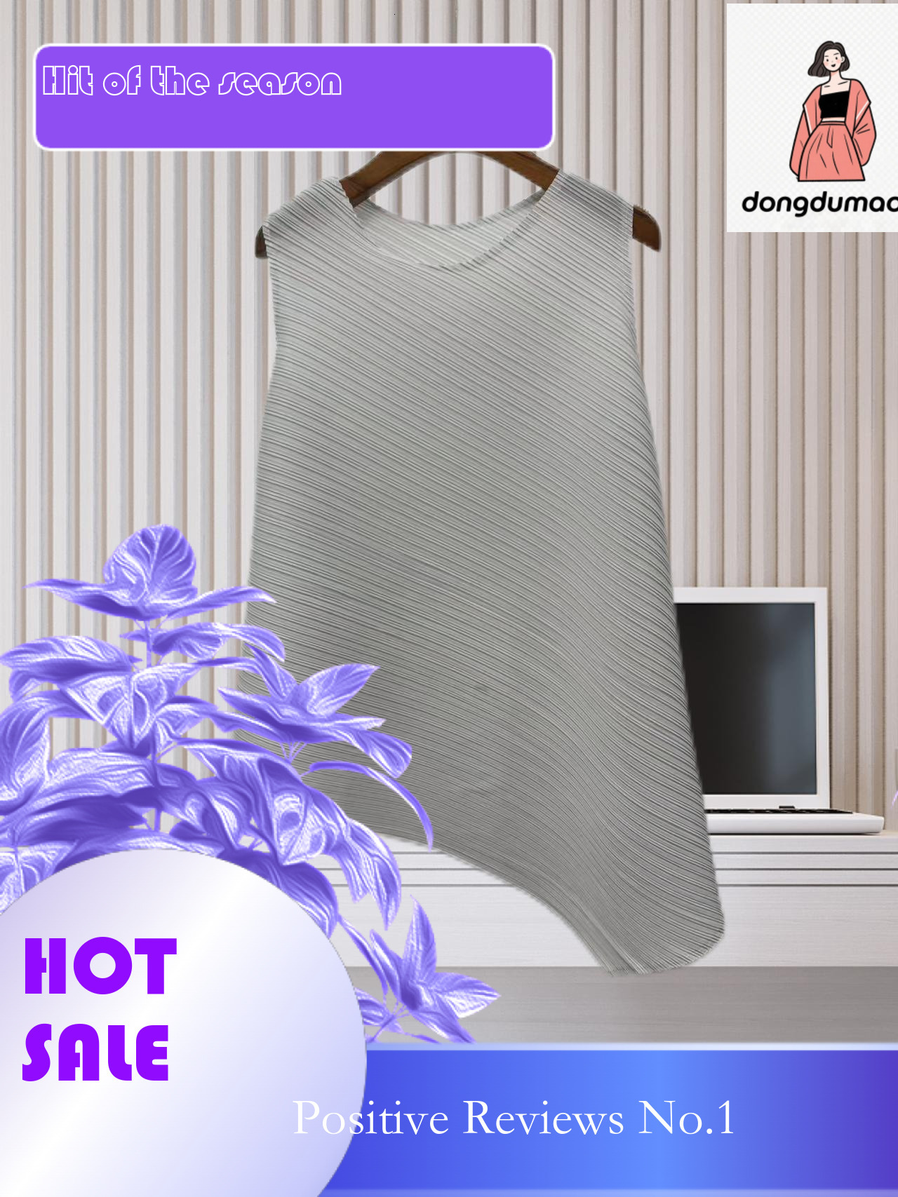 dongdumaoyi Miyake Large T-shirt Summer New Fashionable Loose Sleeveless Irregular Wrinkle Pregnant Commuter Top