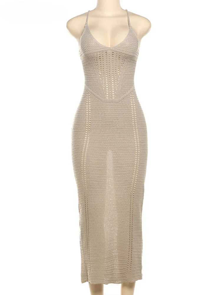 BWQ Puss Knit Elegant Dress Women Sleeveless Backless Cross Bandage Stretch Simple Sexy Birthday Party Clubwear Slim DressesXJ250514