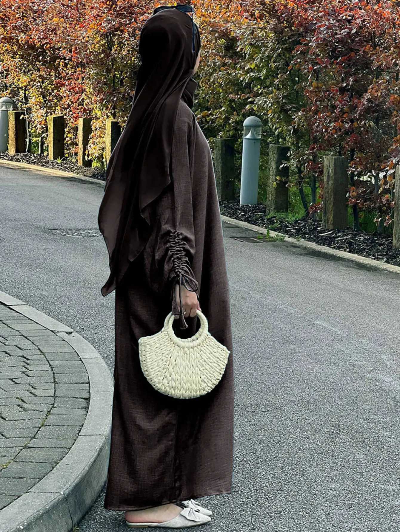 Eid Islamic Modest Dress for Women Abaya Lace-up Slve Morocco Casual Ramadan Vestidos Prayer Kaftan Dubai Muslim Long Robe X250514
