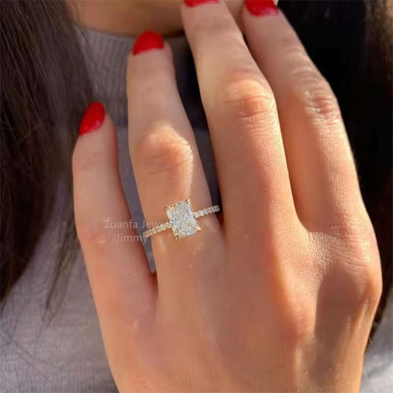 Custom 14k Gold Sparkle Luxury Wedding Style VVS 3CT Gorgeous Brilliant Cut Radiant Moissanite Engagement Ring Women Bride
