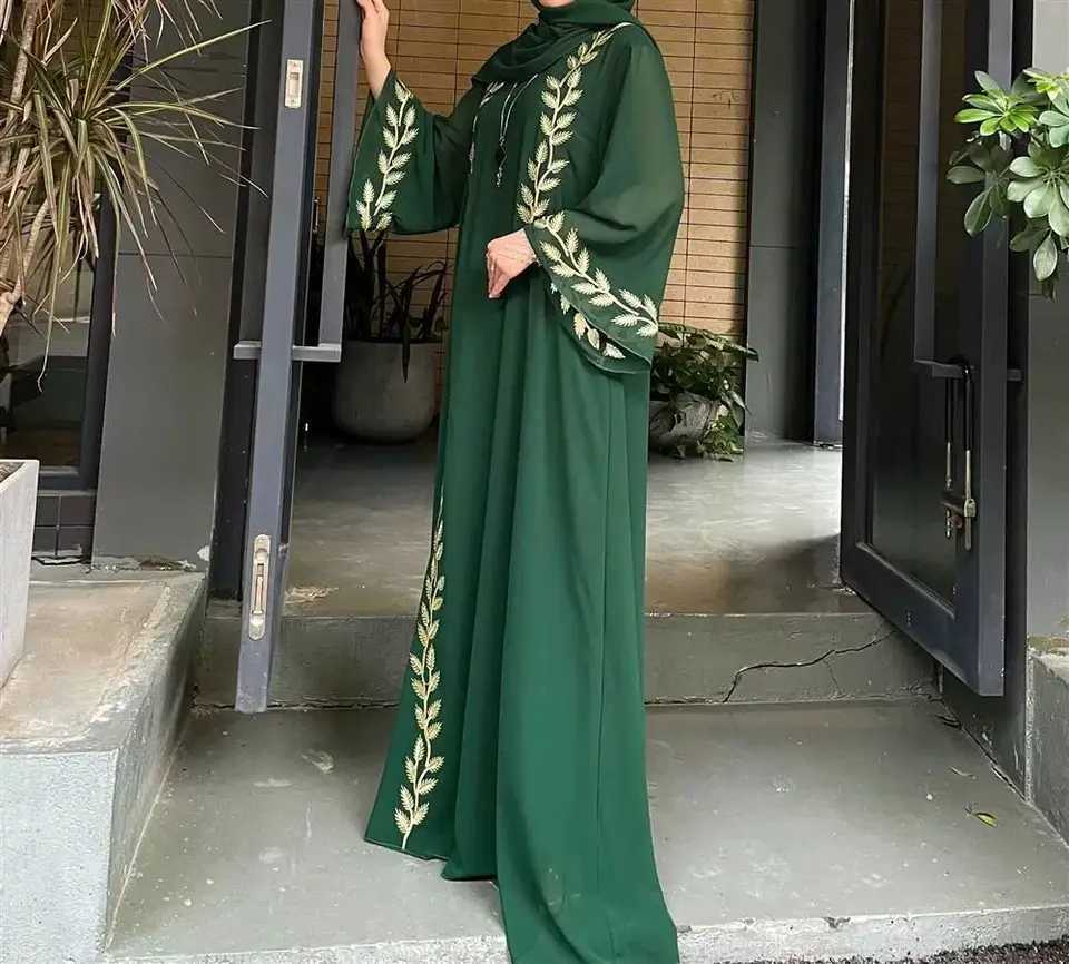 2pcs set of Middle Eastern Clothing | Women Chiffon Abaya Turkey Kaftan Muslim Long Dress Abayas Robe + Headscarf X250514