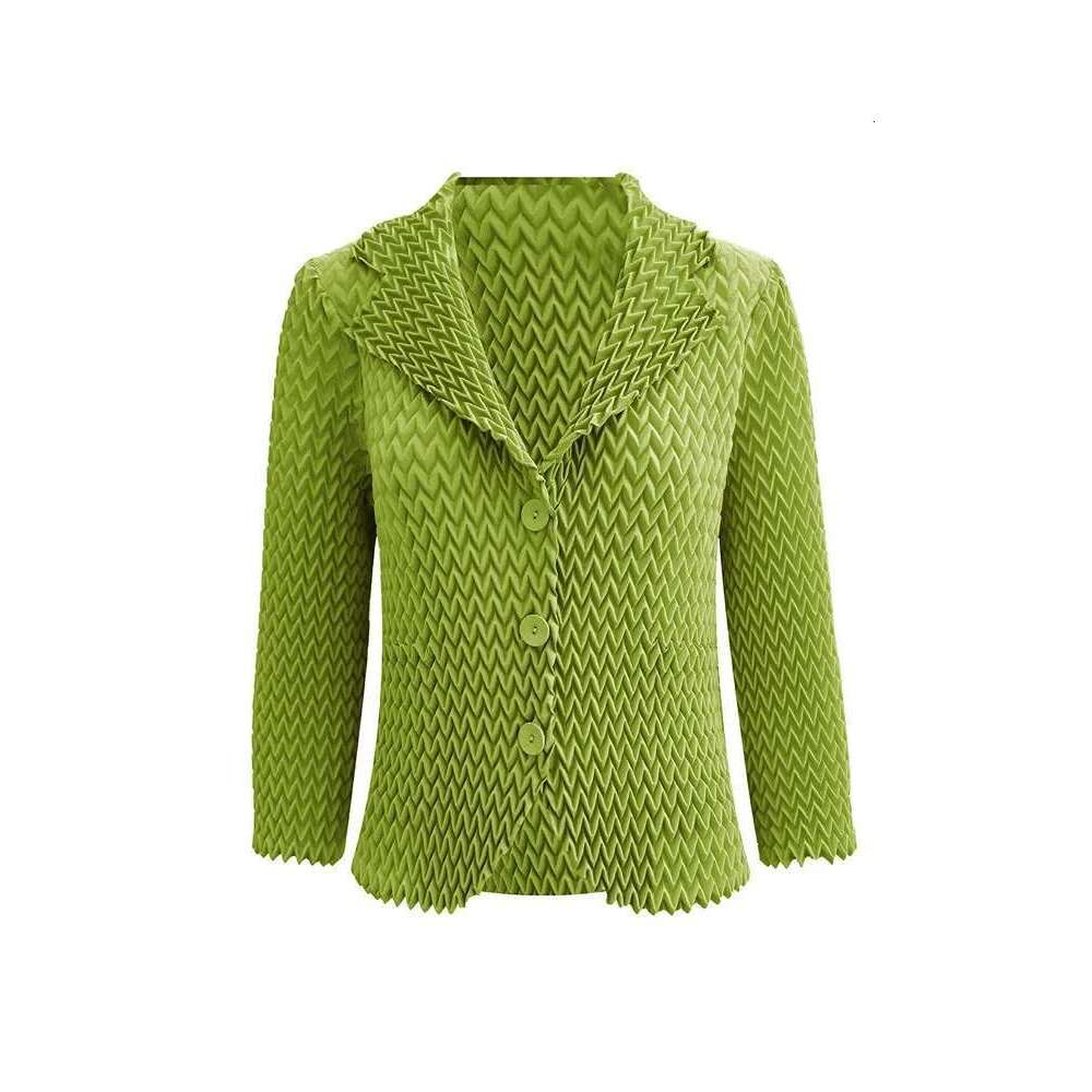 High-end Miyake Solid Color Wave Pleated Suit Collar Casual Versatile Long-sleeved Short Jacket Female Autumn New