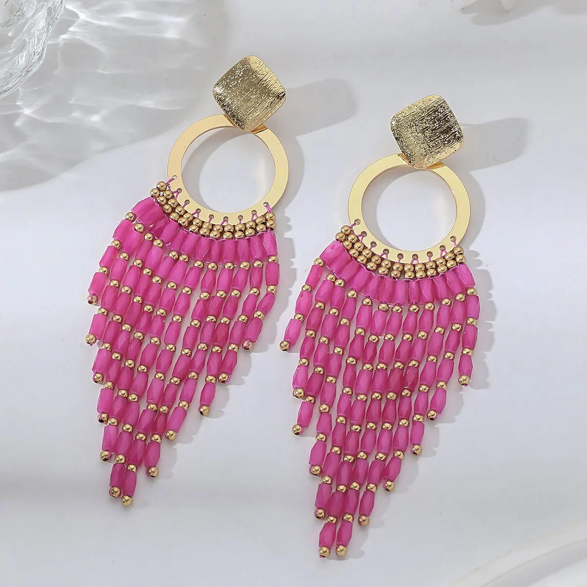 Bohemian Ethnic Crystal Beads Long Tassel Earrings for Women Vintage Elegant Geometric Metal Drop Earrings Handmade Jewelry Gift 250514